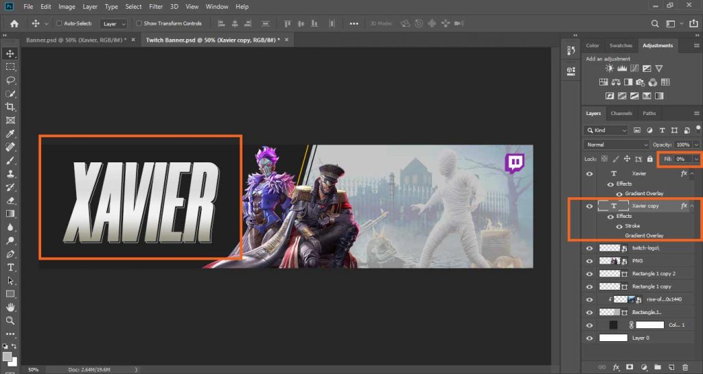 Adding Our Main Text or Our Twitch Profile Name how-to-make-a-twitch-banner-in-photoshop