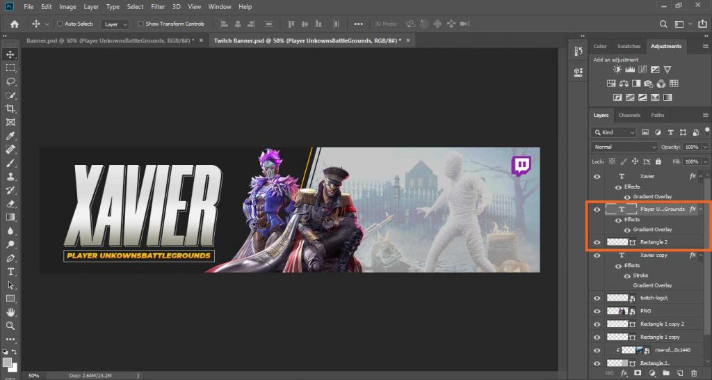 Adding Taglines how-to-make-a-twitch-banner-in-photoshop